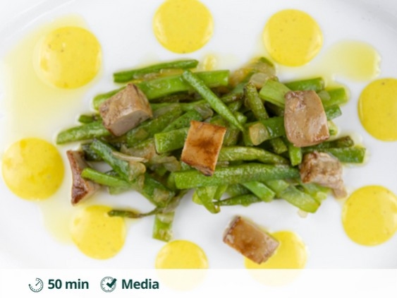 Green beans with foie gras and mustard vinaigrette